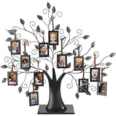 Duokon Family Picture Frame, Modern Photo Frame, Memory Tree, Metal Family, Family Picture Frame, Family Tree with 6 or 12 Photo Pendants, Standable Decoration, Medium M