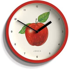 Jones Clocks® augļu pulkstenis - apaļš pulkstenis - mazs pulkstenis - virtuves pulkstenis - biroja pulkstenis - mūsdienīgs dizains - dizainera pulkstenis - krāsains korpuss - augļu māksla - augļu sienas pulkstenis (Apple)