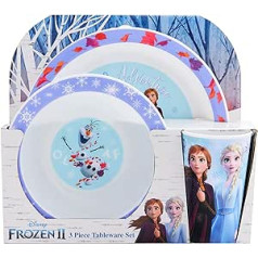 Disney Frozen II Frozen Kids trauku komplekts 3-daļīgs atkārtoti lietojams PP šķīvis, bļoda un kauss bērnu Elsa, Anna & Olaf trauku un trauku komplekts ēdienreizēm no 24 mēnešiem, polipropilēns, violets