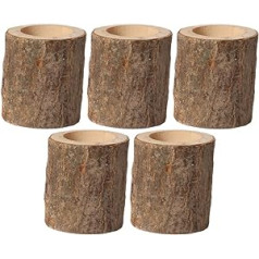 PRETYZOOM Pack of 5 Wooden Candle Holders, Decorative Tea Light Holder, Tree Stump Candle Holder, Vintage Napkin Rings, Rustic Table Decoration, Succulent Flower Pot for Wedding, Country House