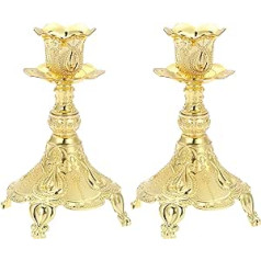 BSTKEY Pack of 2 Metal Candle Holders, Decorative Table Centrepiece, Votive Candle Holder, Candle Light Holder for Taper Candle (Gold)