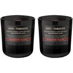 Dekohelden24 aromātiskā sveču laternas svece stiklā – komplektā 2 Anti – Tobacco, LBH 8,5 xx cm, 150 g, UF-Anti-Tobacco Pack of 2, melna