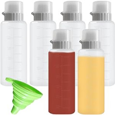 DIFENLUN 6 plastmasas izspiežamās pudeles 340 ml 6 iepakojumi ar piltuvi atkārtoti uzpildāmām garšvielām 5 caurumu konteiners ar vāku Sīrups, izsmidzināms pudeles mērces dozators, garšvielas olīveļļa