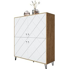 Newroom Highboard White Matt Wild Oak kumode Skandi Modern - 123 x 136 x 40 cm (P x A x D) - Skapis Bufete Bufete - [Loya.Three] Dzīvojamā istaba Viesu istabas birojs