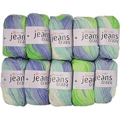 Ilkadim YarnArt Jeans Crazy Knitting Wool ar 55% kokvilnu, 500 g vilna ar krāsu gradientu, 10 x 50 g