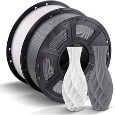 ANYCUBIC PLA siūlas 1,75 mm, 3D spausdintuvo siūlas PLA 2 kg, siūlų 3D spausdinimo medžiagos FDM 3D spausdintuvui, vakuuminė pakuotė, tvarkinga ritė, balta ir pilka