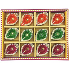 KSJONE 12 gabali Akhand Clay Diya ar daktis, ar rokām apgleznotas Deepavali tējas gaismas turētājs eļļas lampa Indijas svētku mājas dekors tradicionāls templis Pooja Laxmi Puja Diyas Diwali