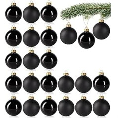 com-four® 24 x Christmas Tree Baubles - Black Christmas Baubles Made of Real Glass for Christmas - Tree Decoration for the Christmas Fir - Diameter 6 cm