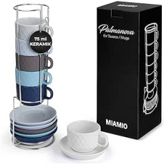 MIAMIO 6 x 75 ml espresso krūzes/espresso tasīšu komplekts ar akmens keramikas statīvu — Palmanova kolekcija (okeāns)