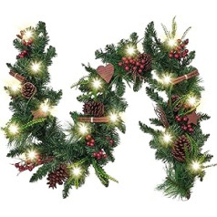 Valery Madelyn Christmas Wreath, 50 Cm and 1.8 M Christmas Garland with 20 LED Lights, Illuminated, Battery-Operated Christmas Decoration, Multi-Way Packaging