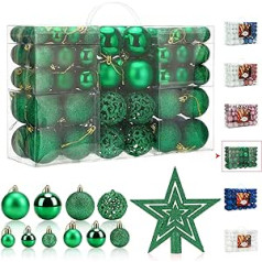 Aitsite Pack of 100 Christmas Tree Baubles Green Christmas Baubles 6 cm / 4 cm / 2 cm Plastic Christmas Tree Decoration Wall Hanging Ornaments Christmas Tree Baubles Tinsel Door Decorations Festival