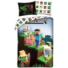 Minecraft riboto leidimo 100 % medvilnės apverčiamas antklodės užvalkalas 140 x 200 cm + pagalvės užvalkalas