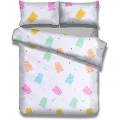 AmeliaHome Children's Bed Linen Set 135 x 200 cm with 2 Pillowcases 100% Cotton Bedding Kids Candy Bears