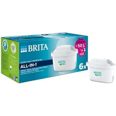 BRITA Maxtra Pro All-in-1 filtru kasetņu iepakojums pa 6 — samazina kaļķakmens, hlora, noteiktu piemaisījumu un noteiktu metālu daudzumu