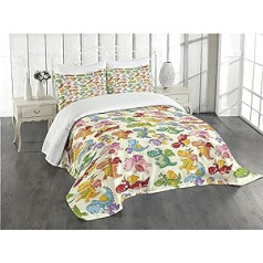 ABAKUHAUS Bērnu gultas pārklāju komplekts, Happy Dinasours, Komplekts ar spilvendrānām, mazgājams, vienvietīgām gultām 170 x 220 cm, zils, daudzkrāsains