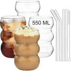 ALINK burbuļbrilles, 4 dzeramo glāžu komplekts, 550 ml ribotas dzeramās glāzes, viļņotas glāzes, Latte Macchiato glāzes, ledus kafijas glāzes, garas dzērienu glāzes, kokteiļu glāzes