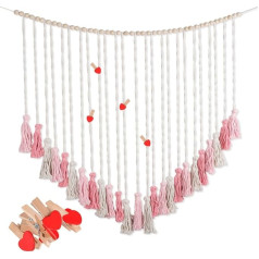 Boho makrame sienas karājas Tassel sienas karājas ar koka pērlītēm makrame austs Tassel Garland Banner sienas piekaramie dekoratīvie guļamistabas bērnistabas bērnu dušas meiteņu istabas dekori rozā krāsā