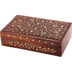 Ajuny Jewellery Storage Keepsake Box Koka dekoratīvais, organizators ar mogaļu iedvesmotu misiņa inkrustāciju, 20,32 x 12,7 cm