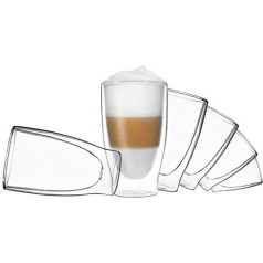 DUOS® Latte Macchiato glāžu komplekts, 6 x 400 ml, glāzes kafijai, tējai, kapučīno, ledus kafijai, izolēts dizains, dubultstikla espresso glāzes ar diviem sieniņiem