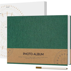 Vienrose pašlīmējošs 10 x 15 fotoalbums DIY un līmēšanai, neliela lina foto grāmata, 60 baltas lapaspuses, jubilejas fotoalbums ar lodīšu pildspalvu, 21,5 x 30 cm, tumši zaļš