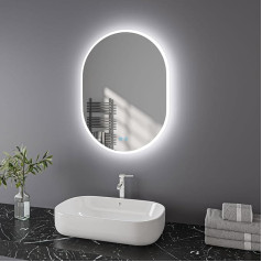 Finmrys Ovāls vannas istabas spogulis ar apgaismojumu 50x70 cm LED spogulis vannas istabā ar skārienjūtīgu slēdzi Bez miglas vannas istabas spogulis Apgaismots Auksti balta Silti balta Horizontāls vertikāls vertikāls（27.56x19.69 collu）