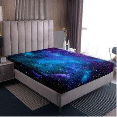 Galaxy Series Fitted Sheet Blue Purple Starry Sky Printed Decor gultas veļas komplekti sievietēm, pusaudžiem, zēniem Universe Space Theme Fitted Sheets Nebula Galaxy gultas veļas dekoru komplekts, 160 x 200 cm