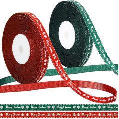 WILLBOND 2 ruļļi Merry Christmas Satin Ribbon Sarkana un zaļa Wrap Rope Rope Ziemassvētku lente ar sniegpārsliņu rakstu Ziemassvētku dāvanu pusei DIY Craft Package Decor