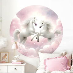 Little Deco DL5033-04 Sienas uzlīme Horses Sky Bērnu istaba XXL Sienas uzlīme 119 cm apaļa Sienas uzlīme Rozā ponijs Bērnuistabas guļamistaba Sienas apdare