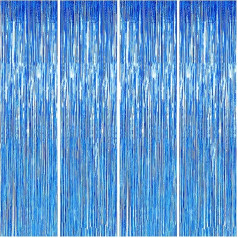 Lorigun 4 Pack Blue Tinsel Foil Fringe Aizkari Backdrop Party Decorations Shimmer Streamer Backdrop Aizkari Foto Studio Foto Fons Dzimšanas diena Kāzas Ziemassvētki