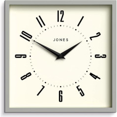 JONES CLOCKS® Box Retro Dial sienas pulkstenis - kvadrātveida pulkstenis - virtuves pulkstenis - biroja pulkstenis - retro pulkstenis - dizaina pulkstenis - krāsains korpuss - ciparnīca ar arābu cipariem (Pepper Grey)