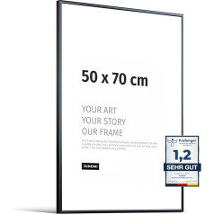 JUNOMI® Attēlu rāmis 50 x 70 cm Alumīnija | Krāsa melna (matēta) | Sienas dekorēšana Metāls ar akrila stiklu | Attēlu rāmis Metāls