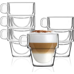 Vialli Design divstūra termo glāzes | 6 x 350 ml | Glāzes Latte Macchiato, Cappuccino, Senso Collection, Latte Cups, kafijas tasītes, kafijas glāzes, karstumizturīgs stikls, caurspīdīgs