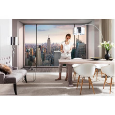 Komar 8-916 Penthouse Trompe L'Oeil New York City Skyline Cityscape tapetes, pasteļkrāsa, 368 x 254 cm, 8 gabalu komplekts