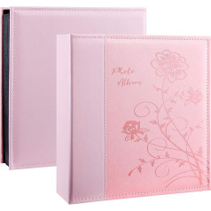 Miaikoe fotoalbums 6x4 400 fotoattēlu Slip In Extra Large Capacity Leather Cover Kāzu ģimenes bilžu albums Uztur 400 vertikālās fotogrāfijas Landscape 4x6 Pink