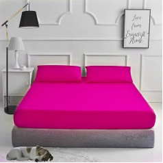 EXQUIZIT HOME Plain Fitted Sheet ar atbilstošiem 2 spilvendrānām Poly Cotton Percale Easy Care Flat Sheet King Size