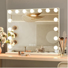 CASSILANDO Vanity Mirror with Lights, Hollywood Makeup Mirror, Large Vanity Illuminated Mirror with 15 LED Lamps, with 3 Colour Modes for Bedroom, Table or Wall Mounted, 58 x 46 cm