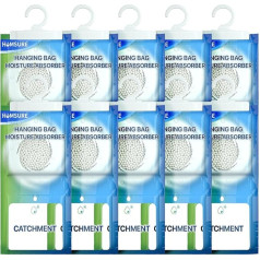 HUMSURE 10 Pack x 250 g (2,5 kg) HUMSURE 10 Pack x 250 g (2,5 kg) Hanging Cabinet Dehumidifier Mitruma absorbētājs, vienreizlietojamais gaisa mitruma soma Hanging Dehumidifier Bags, lai novērstu mitruma kondensāciju