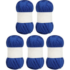 Tyenaza 5 gabaliņi spageti dzijas, 1,2 collas plata, mīksta, ādai draudzīga kokvilna, spilgtas krāsas, paklāju dzija tamborēšanai, adīšanai, DIY (Deep Royal Blue)