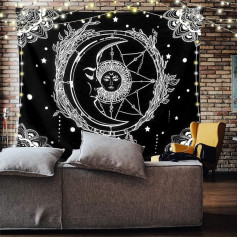 Hoypeyfiy Saule un mēness gobelēns Melns un balts gobelēns Starry Sky Dream Catcher Sienas iekārta guļamistabai Dzīvojamā istaba 51 x 59 collas (SUN)