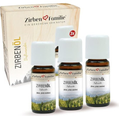 Zirben Familie® Šveices priežu eļļa 3 x 10 ml - dabīgs ūdens tvaiku destilāts no Austrijas - no ZirbenKiefern - Šveices priežu ģimenes produkts - pazīstams no specializētās tirdzniecības un viesnīcām.