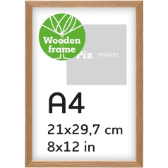 Pix FRAMES Attēlu rāmis A4 Wood x 5 komplekts - Koka rāmis ar pleksikla paneļiem - Attēlu rāmis - Koka rāmis - Koka rāmis fotogrāfijai - Foto rāmis 21 x 29,7 cm - ozols