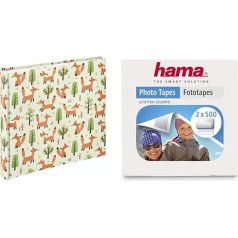 Hama Forest bērnu fotoalbums, Jumbo bērnu fotoalbums ar 100 lapām līdz 400 fotogrāfijām 10 x 15 formāta XXL albumā, 30 x 30 cm un foto līmlentes 1000 gab. (2 x 500 foto līmlentes,