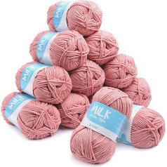 ilauke 12 gabali Super Soft Double Adīšanas dzija Premium akrila tamborēšanas dzija Adīšanas izturīgs viegls bumbiņas Chunky dzijas tamborēšana Ideāls dzijas projekti Amatniecība 600g 1200m Deep Pink