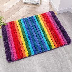 NIENLCIP Rainbow Bath Mat, krāsains vannas istabas paklāji, īpaši mīksts un absorbējošs, mikrošķiedras plīša vannas paklāji ar neslīdošu pamatni vannas istabai, mazgājams veļas mazgājamā mašīnā, 19 x 27 collas