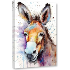 CCWACPP Krāsains dzīvnieku sienas mākslas akvareļu Donkey Canvas Print Abstract Animals Portrait Picture Home Farmhouse Artwork Decor Frame (Donkey - 5, 40x60cm)