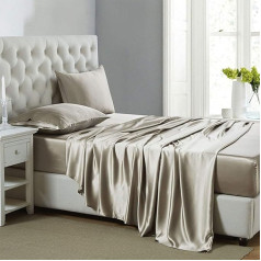 Lanest Housing Silk Satin Flat Sheet 4 gabali Queen gultas pārklājs ar dziļām kabatām, atvēsinošs, mīksts un hipoalerģisks, satīna pārklājs, Queen Flat Sheet, Taupe