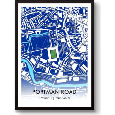 GroundDesigns IPSWICH TOWN Futbola dāvana Portman Road Stadium Art Map Print ITFC