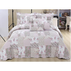 Prime Linens Luxury Quilted Patchwork Bedspread Bed Throw 3 gabali gultas veļas komplekts Comforter un 2 spilvenu šomi Floral Embroidered (Zurich, King)