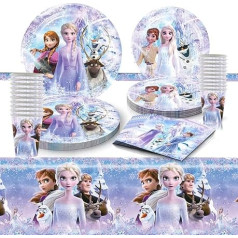 DreamJing Frozen Party šķīvji tases krūzes salvetes un galdauts 10 viesi princese Elsa Anna Kids meitenes Frozen dzimšanas dienas svinību piederumi galda piederumi rotājumi dekorācijas