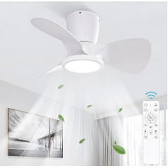 Ateroll Griestu ventilators ar apgaismojumu, 60cm dimmable 3CCT (3000K-4000K-5000K), 1800lm griestu ventilators ar tālvadības pulti, 4 ātrumu taimeris, piemērots viesistabai, guļamistabai, guļamistabai